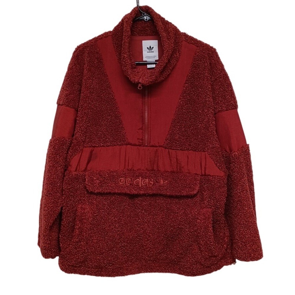 Adidas‎ Originals Women's Burgundy Sherpa Fleece Half Zip Pullover Size M - Picture 4 of 10